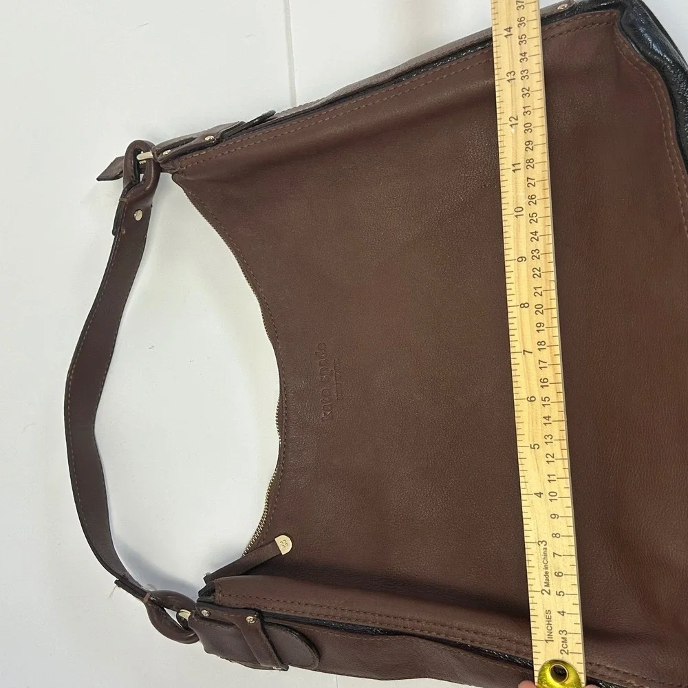 Kate Spade New York Leather Hobo Shoulder Bag Purse Brown Gold Tone Hardware‎